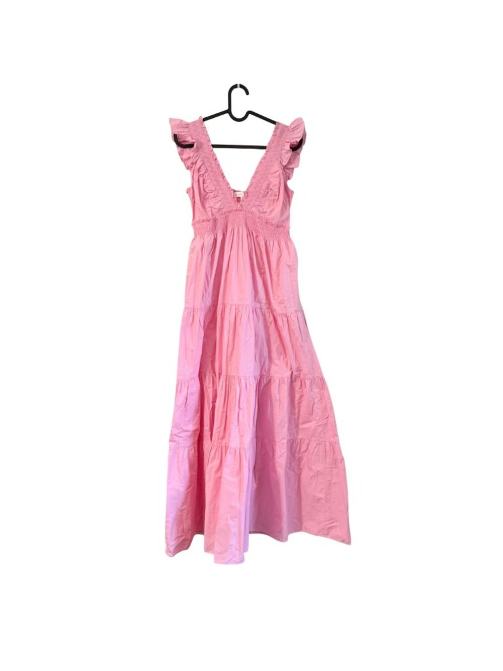 Love Shack Fancy Pink Vneck Smocked Tiered Maxi Dress Sleeveless Womens Small